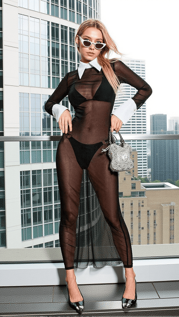 AIIZIE LUCIO FOLDED COLLAR MESH DRESS - product image