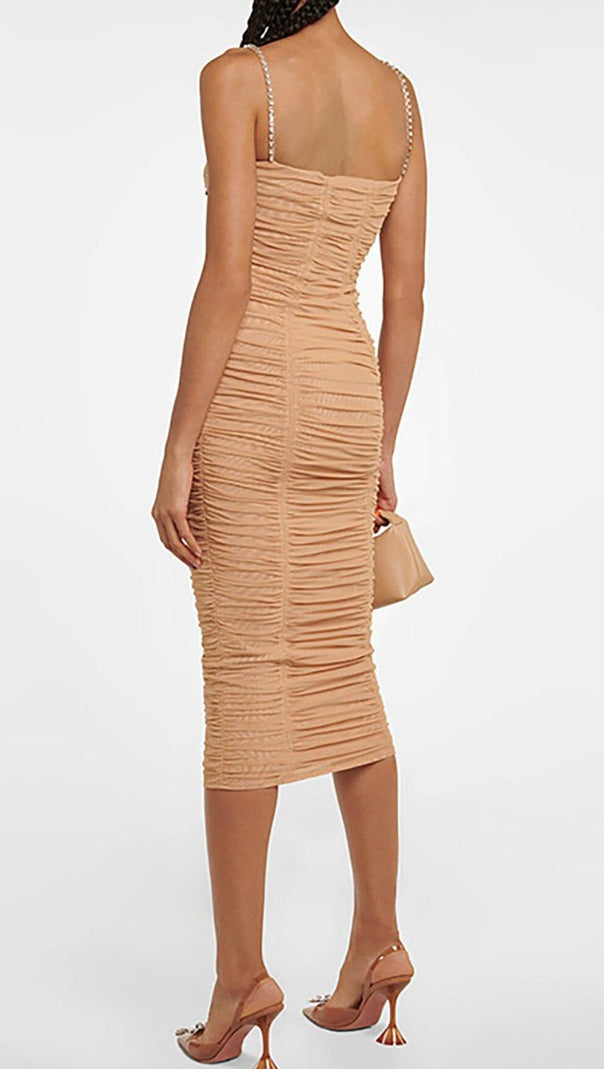 AIIZIE NUDE STRAPPY SEQUINS EMBELLISHED MESH MIDI DRESS - product image