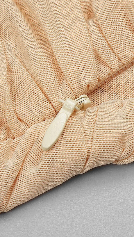 ABITO MIDI IN RETE CON SPALLINE E PAILLETTES COLOR NUDE