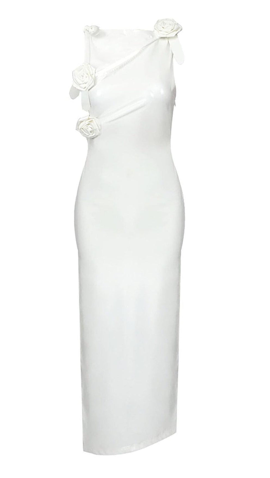 with Edgy Skintight Latex Gown in White