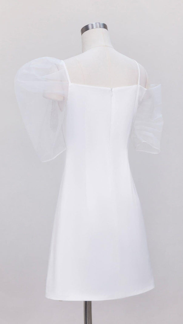 AIIZIE WHITE PUFF SLEEVE BOW DRESS - product image
