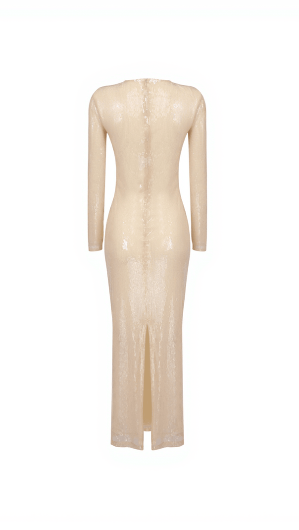 AIIZIE ISAK LONG SLEEVE FLOWER CUTOUT SEQUIN DRESS IN APRICOT - product image