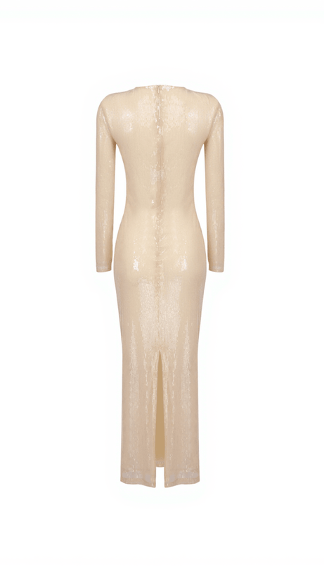 ISAK LONG SLEEVE FLOWER CUTOUT SEQUIN DRESS IN APRICOT