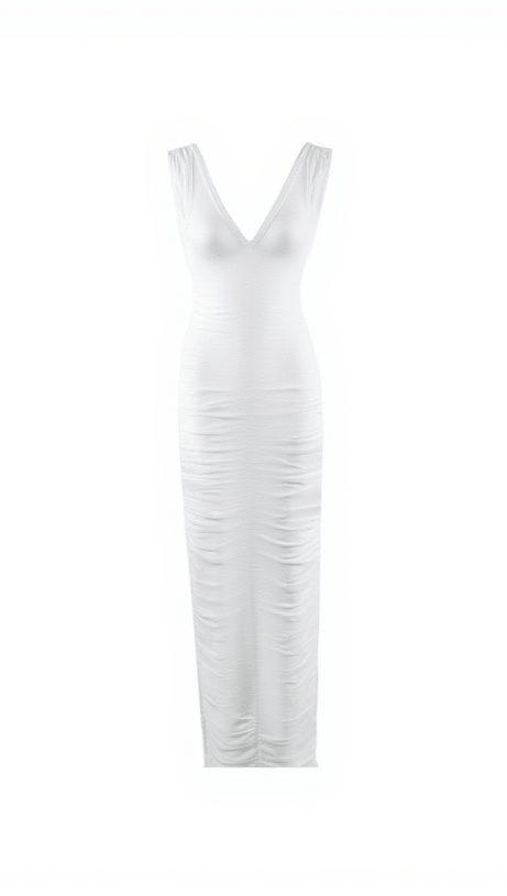 LUCIANO V NECK RUCHED MAXI DRESS