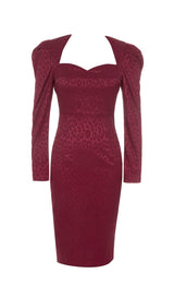 JACQUARD LONG SLEEVES MIDI DRESS IN INTENSE RUST