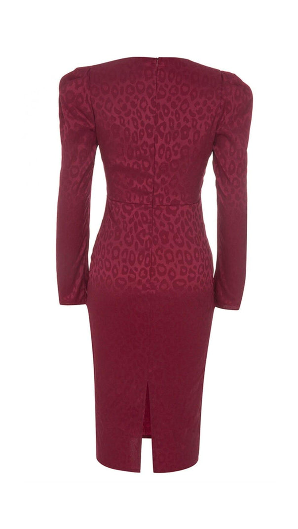 Jacquard Long Sleeves Midi Dress in Intense Rust