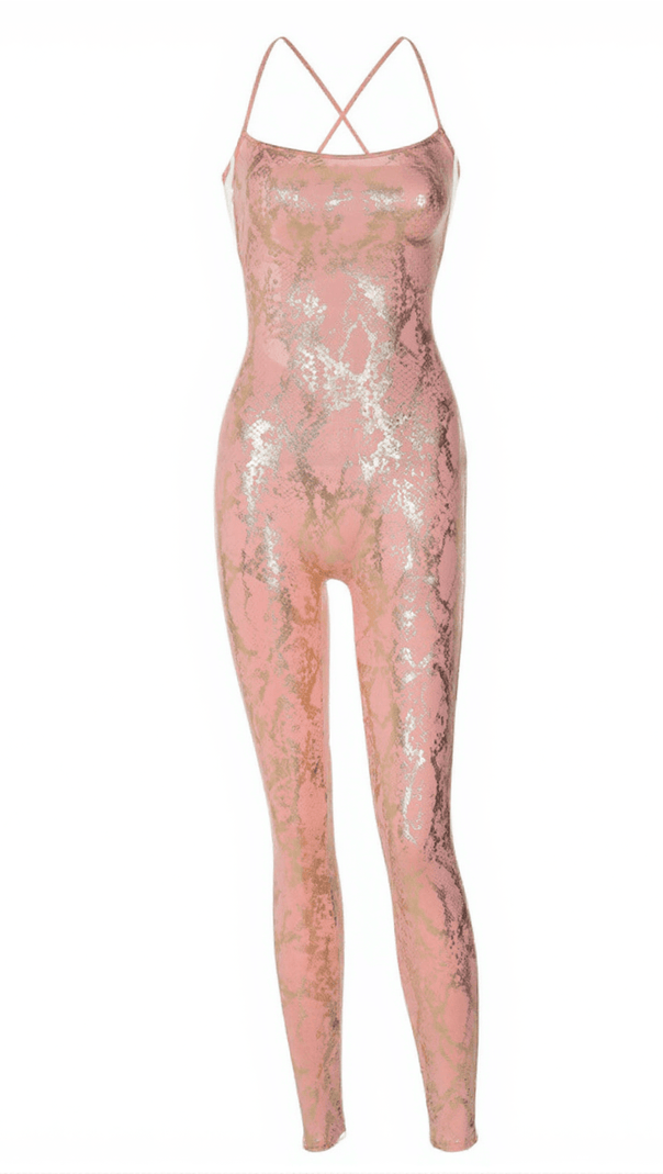 AIIZIE LUAI SNAKE PRINTED SPAGHETTI JUMPSUIT IN PINK - product image