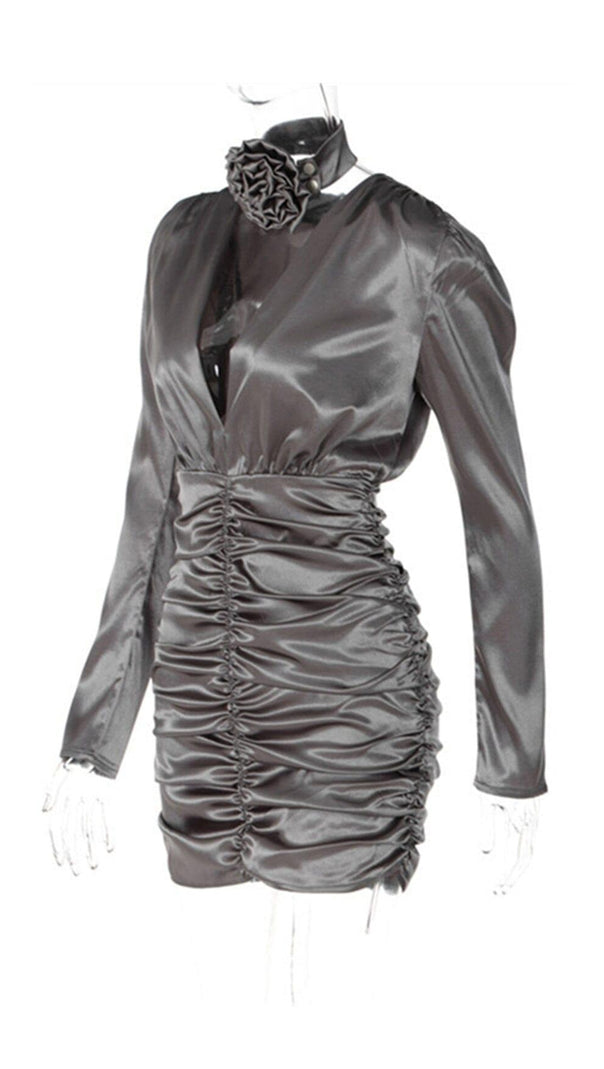 Sexy Slim Deep V Long Sleeves Silk Similar Mini Dress