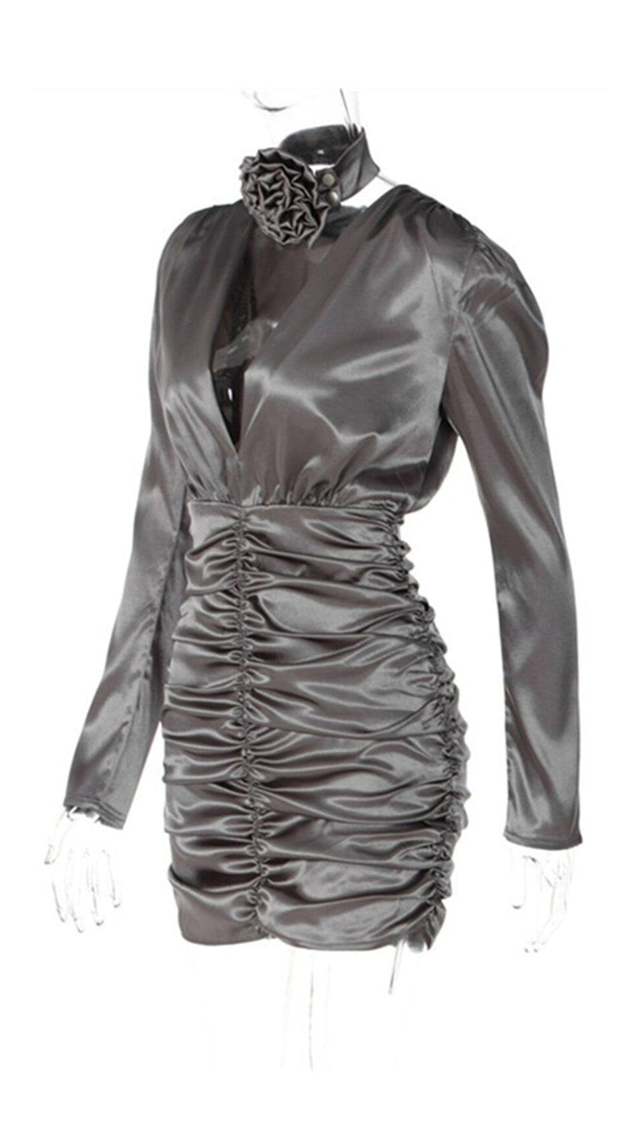 SEXY SLIM DEEP V LONG SLEEVES SILK SIMILAR MINI DRESS