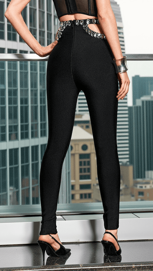 AIIZIE DVORA RHINESTONE CUTOUT BANDAGE PANTS - product image
