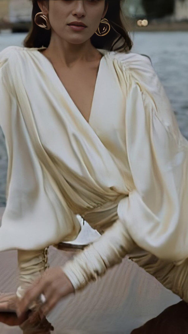 Sexy Slim Deep V Long Sleeves Silk Similar Mini Dress