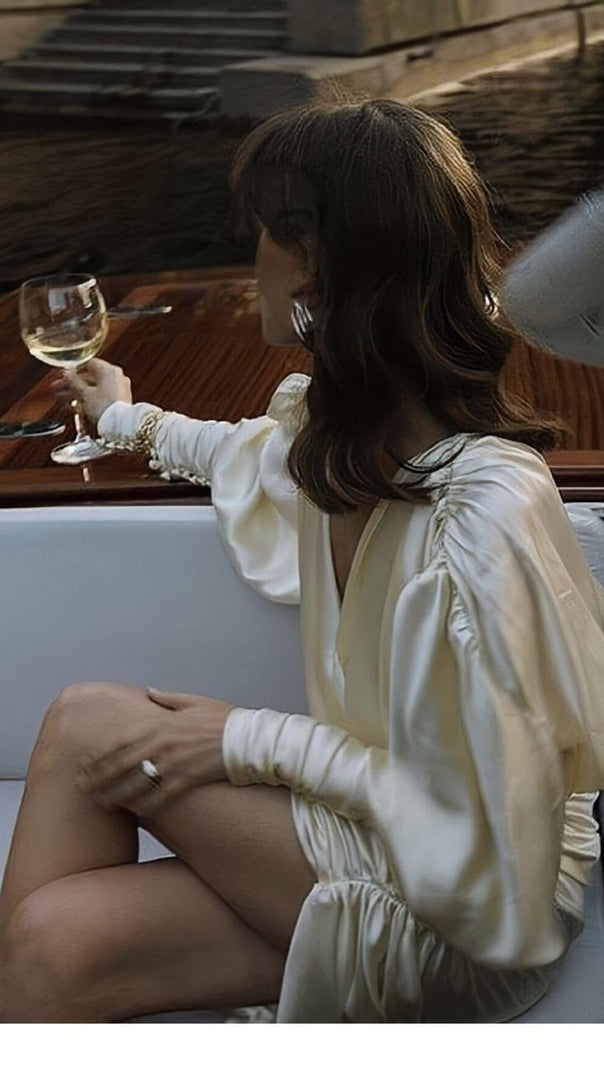 Sexy Slim Deep V Long Sleeves Silk Similar Mini Dress