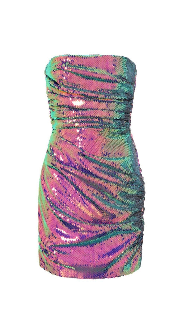 AIIZIE SEQUIN OFF SHOULDER MINI DRESS IN PURPLE - product image
