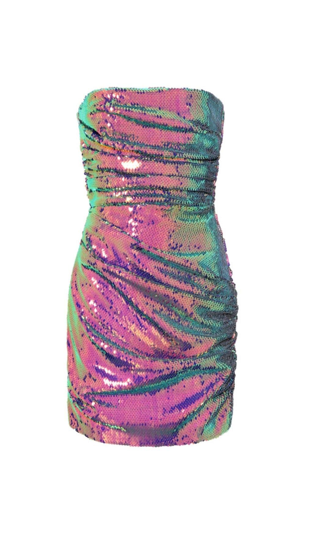 MINI ABITO CON PAILLETTES E SPALLE SCOPERTE VIOLA