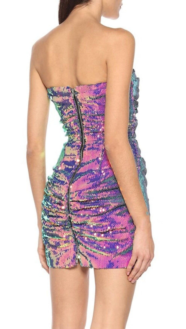 AIIZIE SEQUIN OFF SHOULDER MINI DRESS IN PURPLE - product image