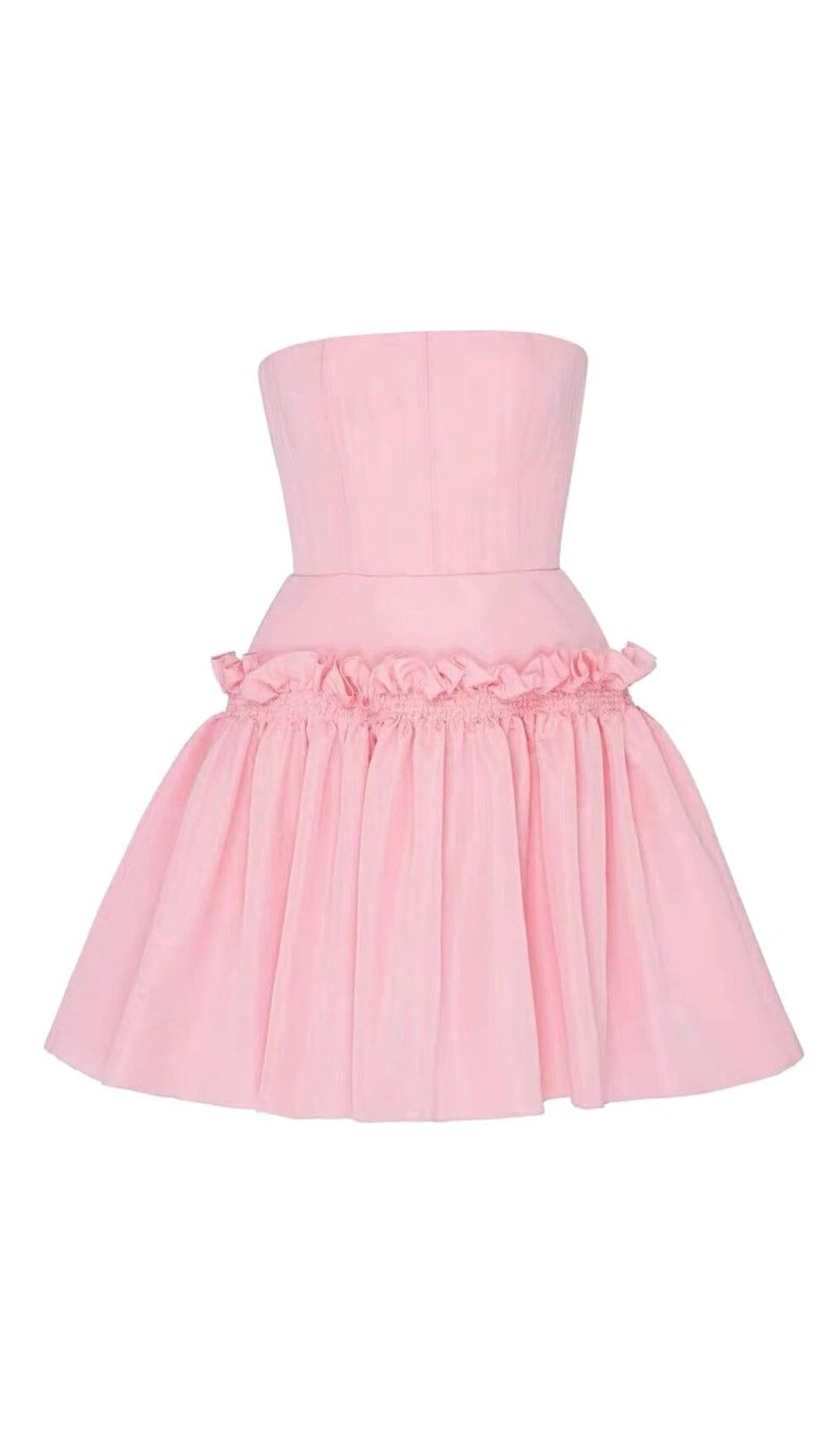 MINI ABITO SENZA SPALLINE CON MANICHE A VOLANT IN ROSA TENUE