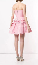 STRAPLESS RUFFLES SLEEVES MINI DRESS IN SOFT PINK