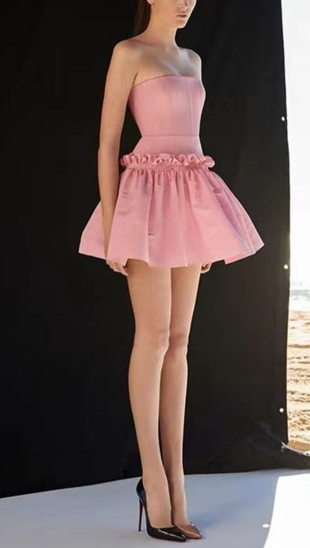 AIIZIE STRAPLESS RUFFLES SLEEVES MINI DRESS IN SOFT PINK - product image