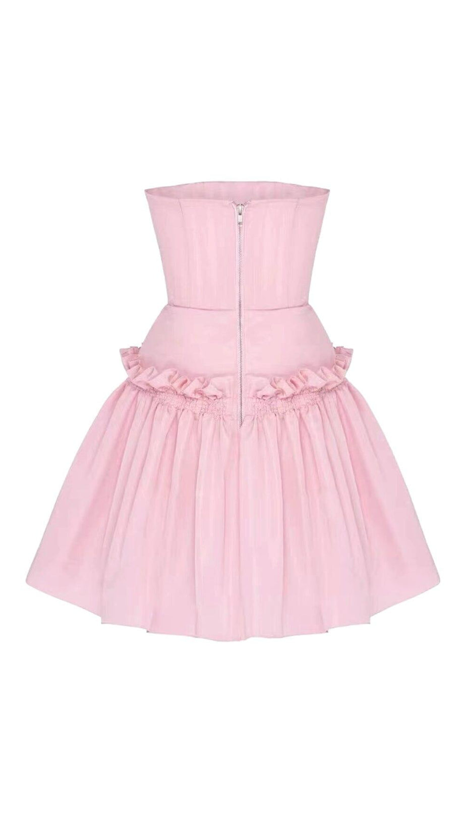 MINI ABITO SENZA SPALLINE CON MANICHE A VOLANT IN ROSA TENUE