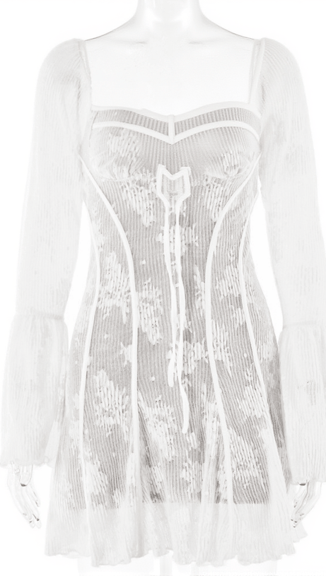 Lowell – Weißes Minikleid mit eckigem Ausschnitt und Blumenmuster