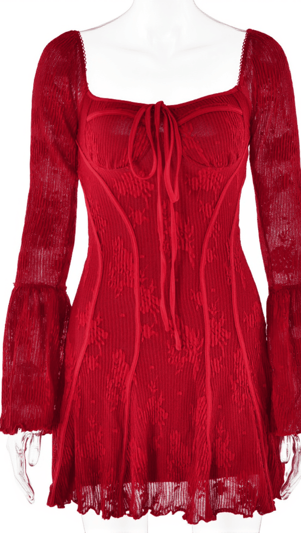 AIIZIE LOWELL SQUARE NECK FLORAL MINI DRESS IN RED - product image