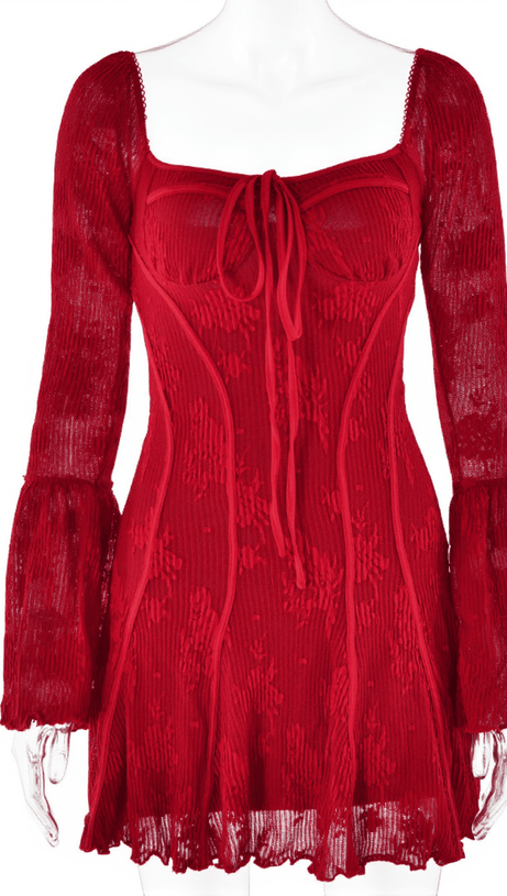 Lowell – Rotes Minikleid mit eckigem Ausschnitt und Blumenmuster