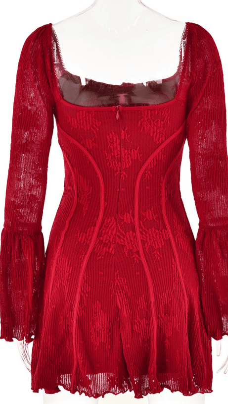 Lowell – Rotes Minikleid mit eckigem Ausschnitt und Blumenmuster