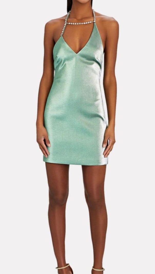 AIIZIE DIAMOND SUSPENDER DRESS IN MINT GREEN - product image
