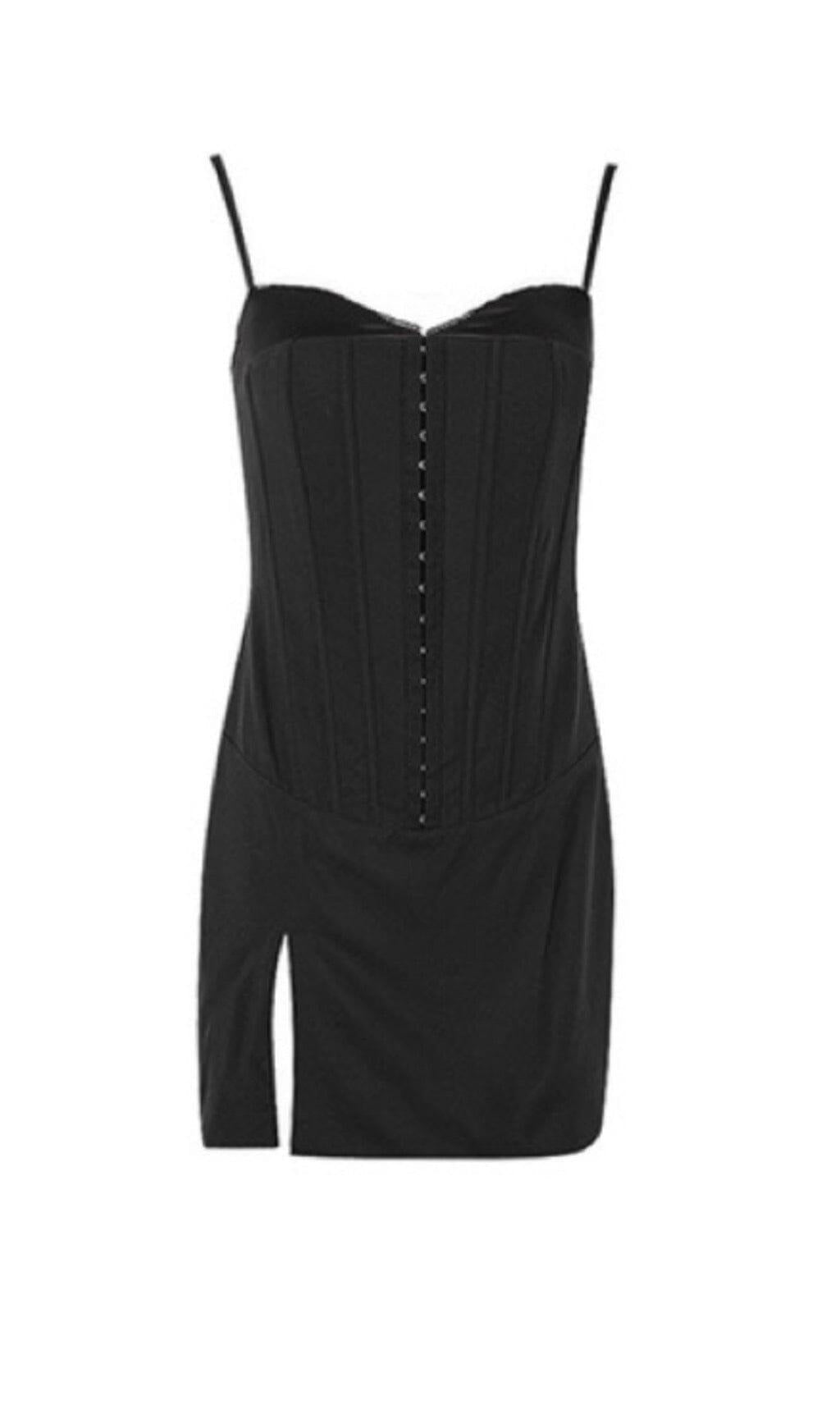 MINI ABITO CON BRETELLE A SPINA DI PESCE NERO