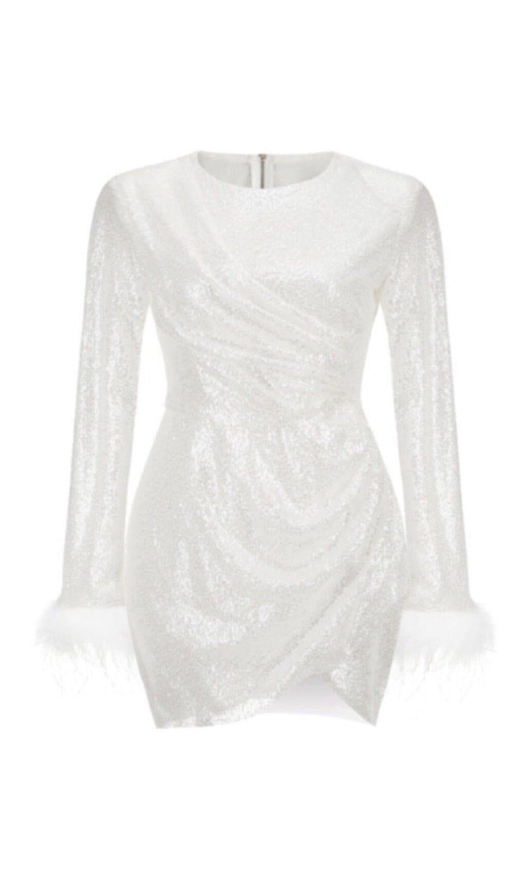 MINI ABITO CON PIUME E PAILLETTES BIANCO