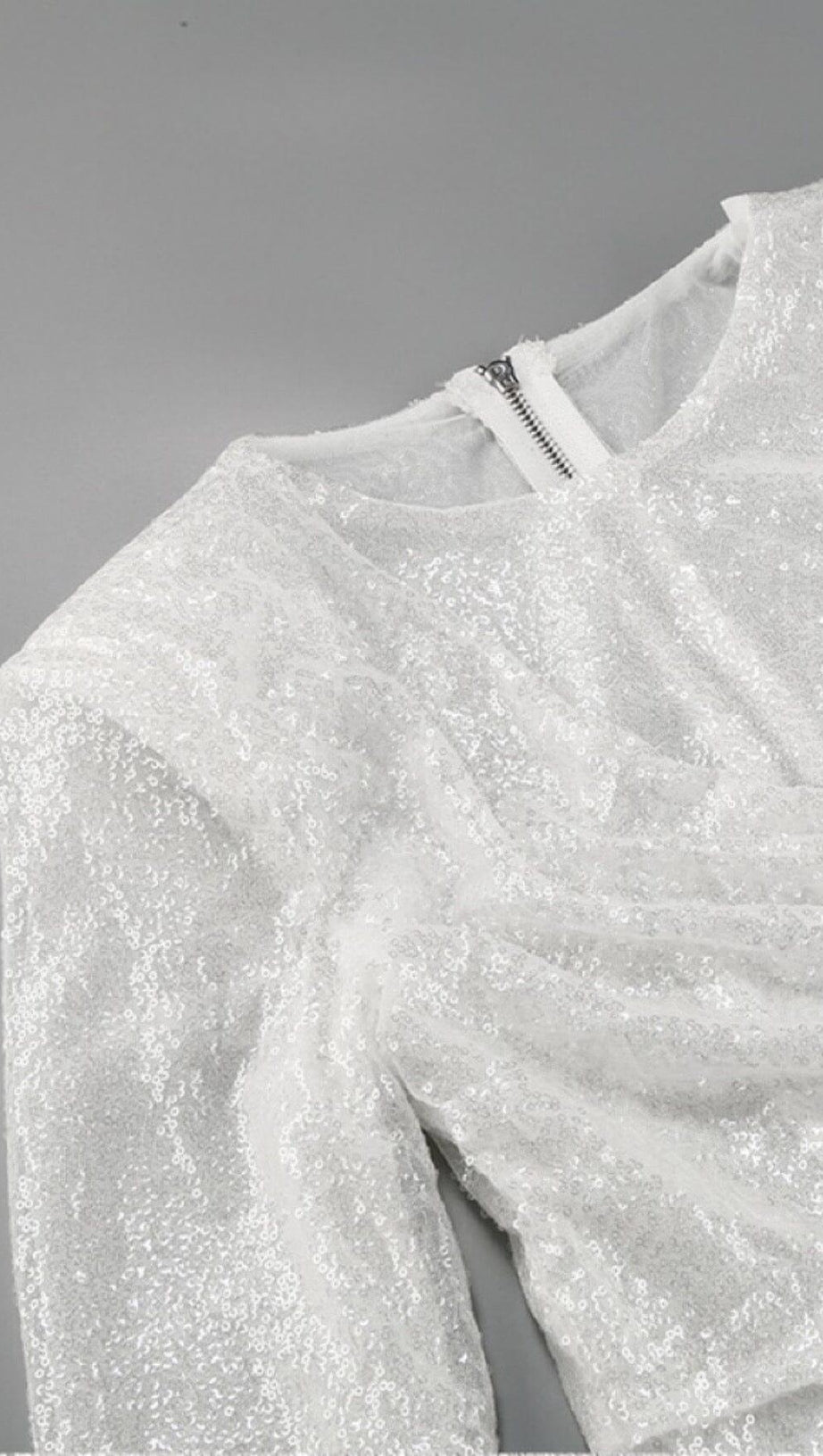 SEQUINED FEATHER MINI DRESS IN WHITE