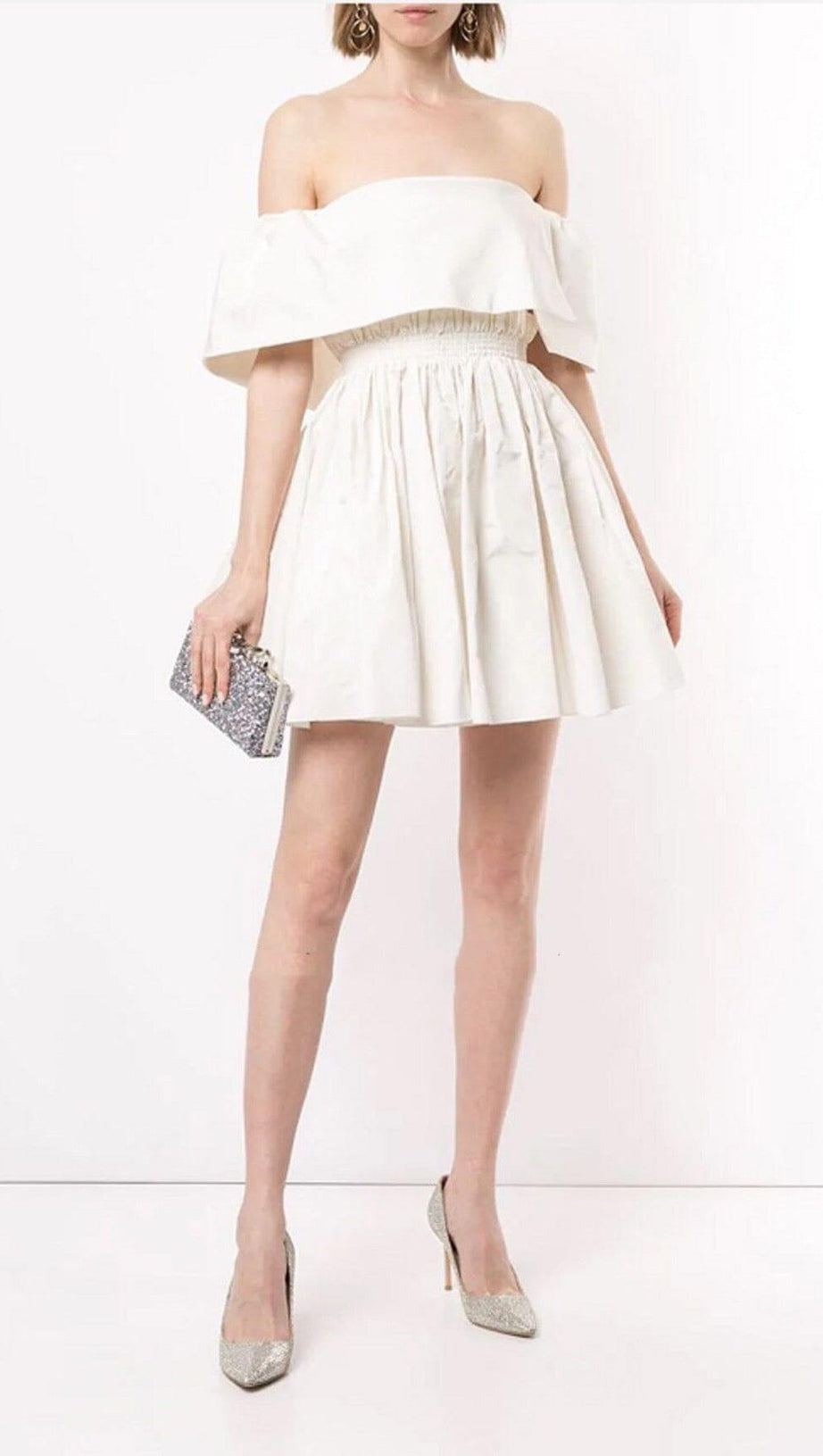 BANDEAU FLUFFY DRESS IN WHITE