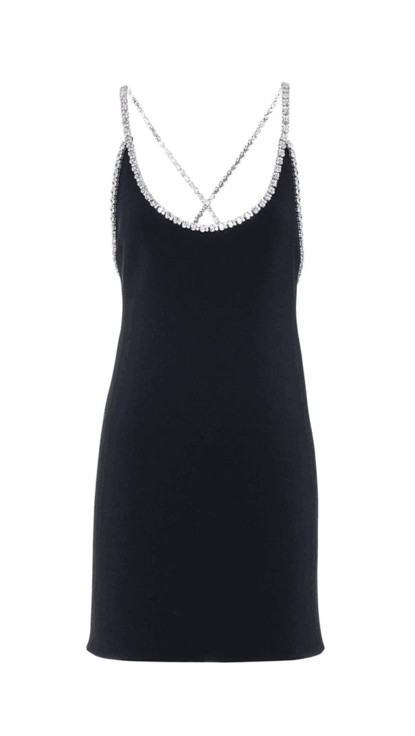 AIIZIE DIAMOND-TRIMMED SUSPENDER MINI DRESS IN BLACK - product image