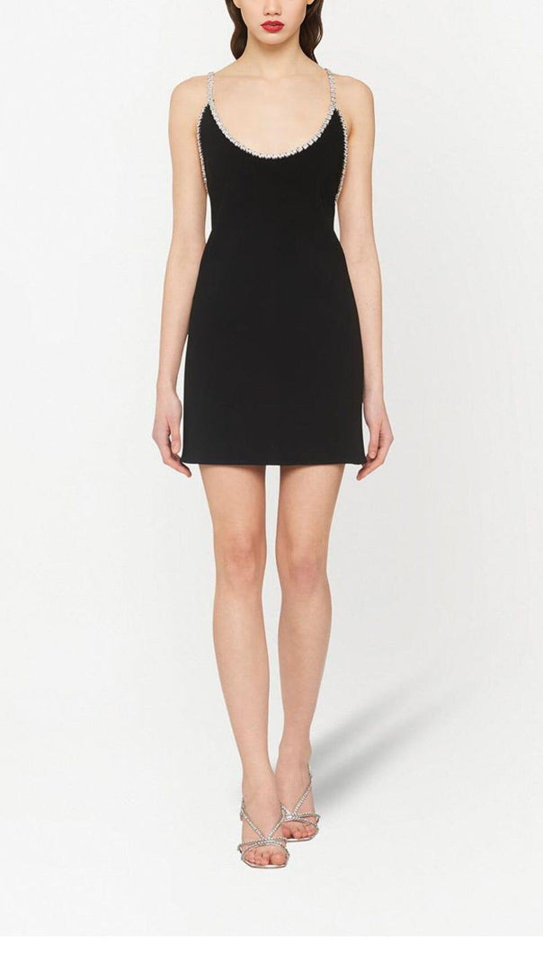 AIIZIE DIAMOND-TRIMMED SUSPENDER MINI DRESS IN BLACK - product image