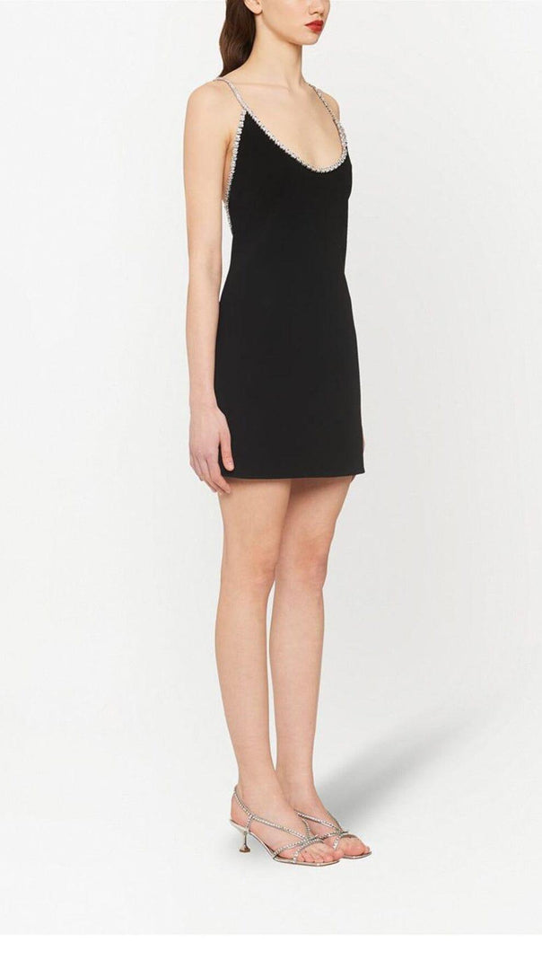 AIIZIE DIAMOND-TRIMMED SUSPENDER MINI DRESS IN BLACK - product image