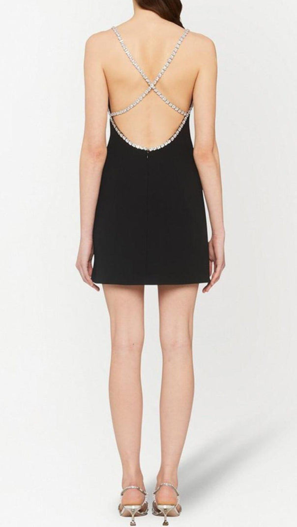 AIIZIE DIAMOND-TRIMMED SUSPENDER MINI DRESS IN BLACK - product image