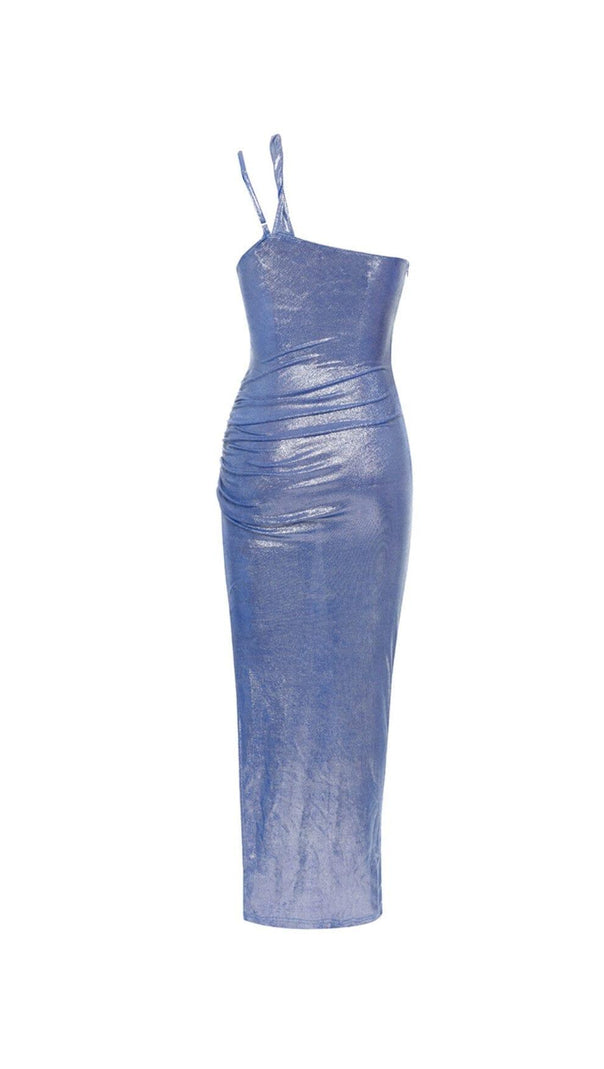 AIIZIE ONE SHOULDER CUT OUT SPLIT METALLIC DRESS - product image
