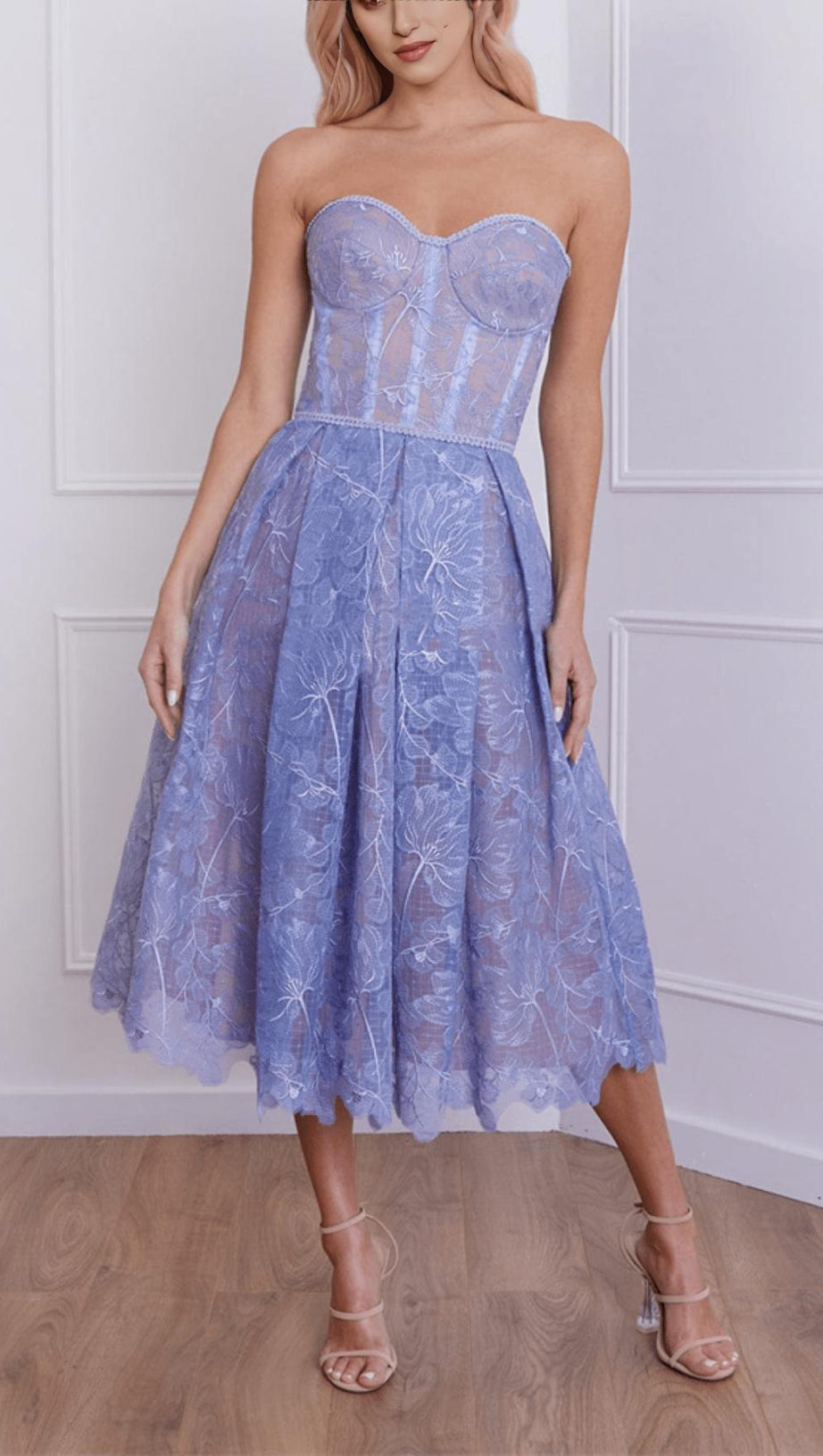 ABITO MIDI A FASCIA IN PIZZO BLU