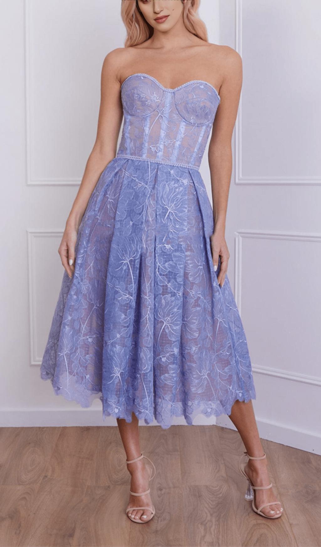 ABITO MIDI A FASCIA IN PIZZO BLU