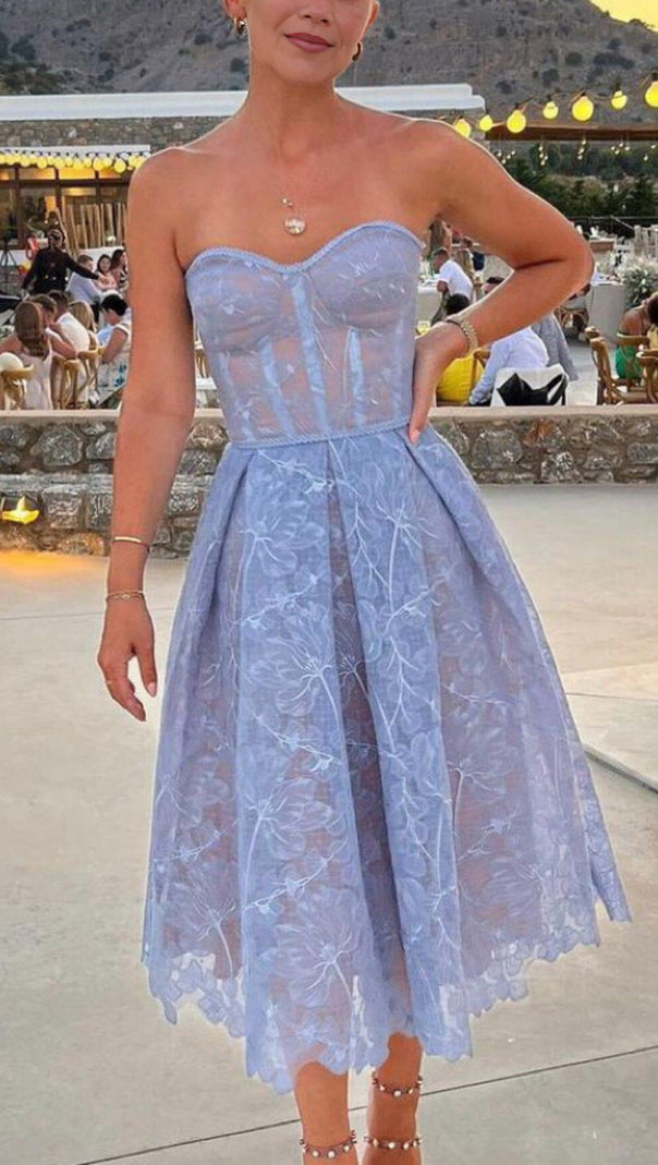 AIIZIE LACE BANDEAU MIDI DRESS IN BLUE - product image