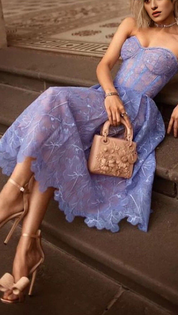 AIIZIE LACE BANDEAU MIDI DRESS IN BLUE - product image