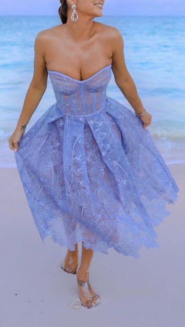 AIIZIE LACE BANDEAU MIDI DRESS IN BLUE - product image