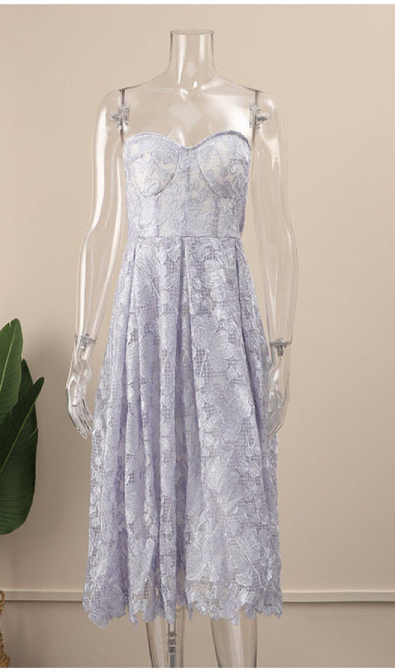 LACE BANDEAU MIDI DRESS IN BLUE