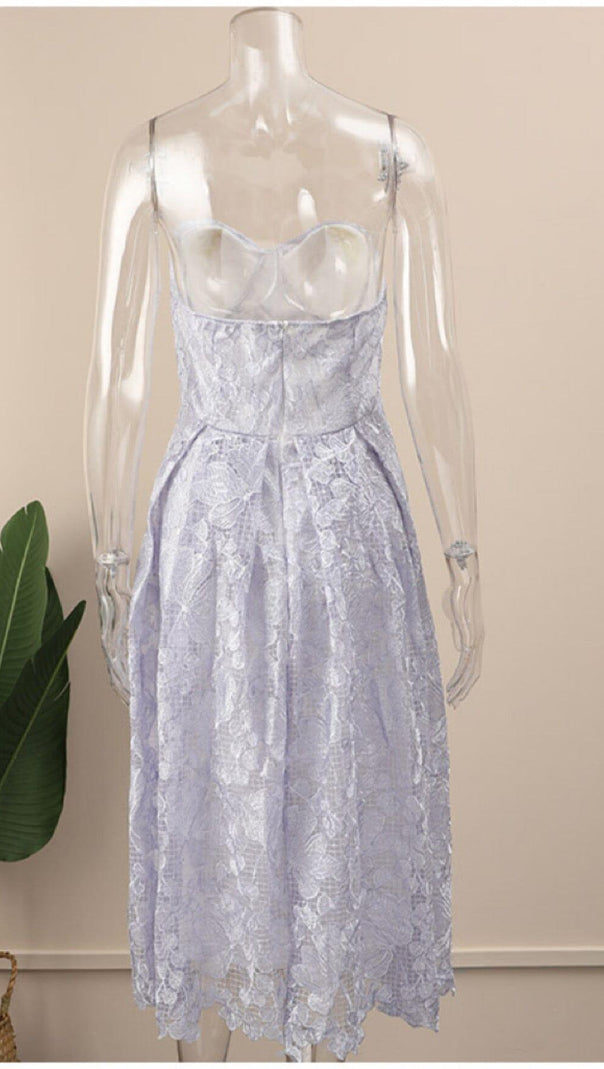 BANDEAU-MIDIKLEID AUS SPITZE IN BLAU