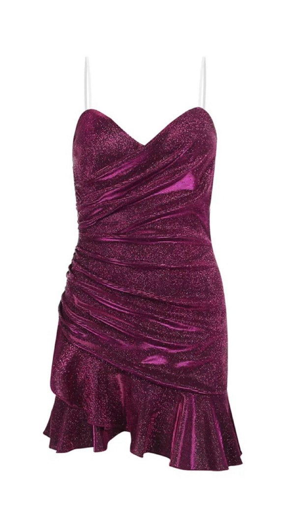 AIIZIE SHINY FISHTAIL MINI DRESS IN PURPLE - product image