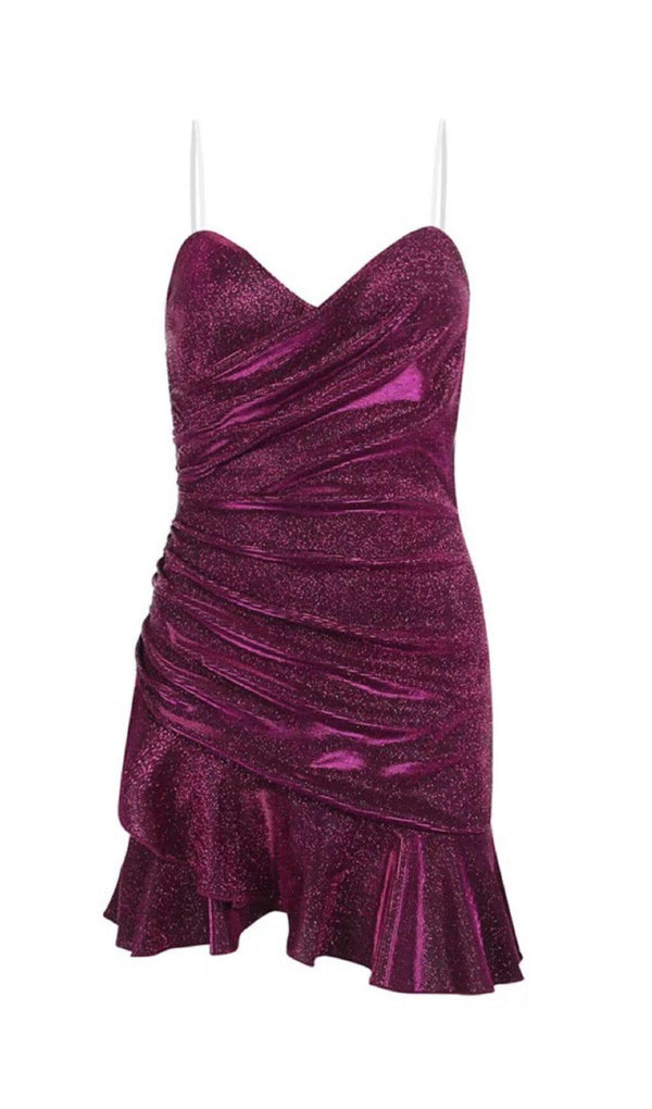 SHINY FISHTAIL MINI DRESS IN PURPLE