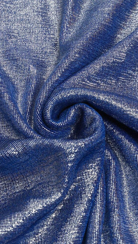 ONE SHOULDER CUT OUT SPLIT METALLIC DRESS