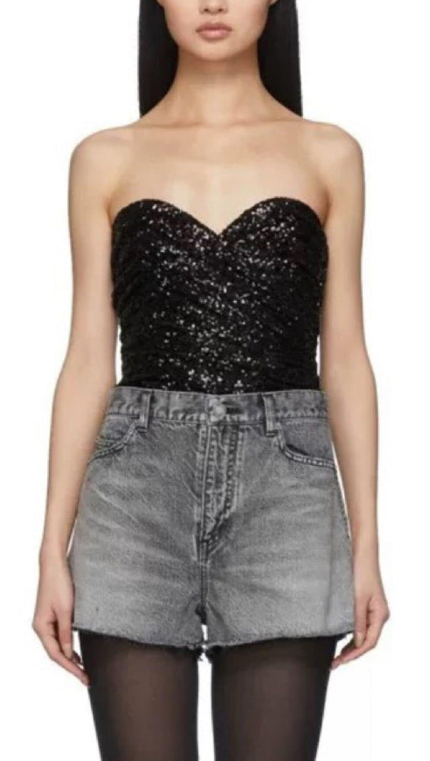 AIIZIE SEQUIN BRA TOP IN BLACK - product image