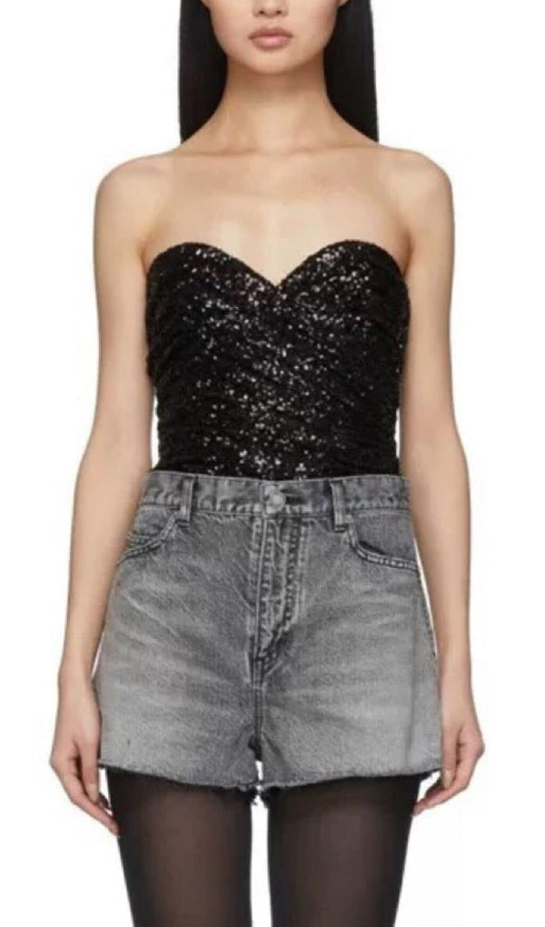 SEQUIN BRA TOP IN BLACK