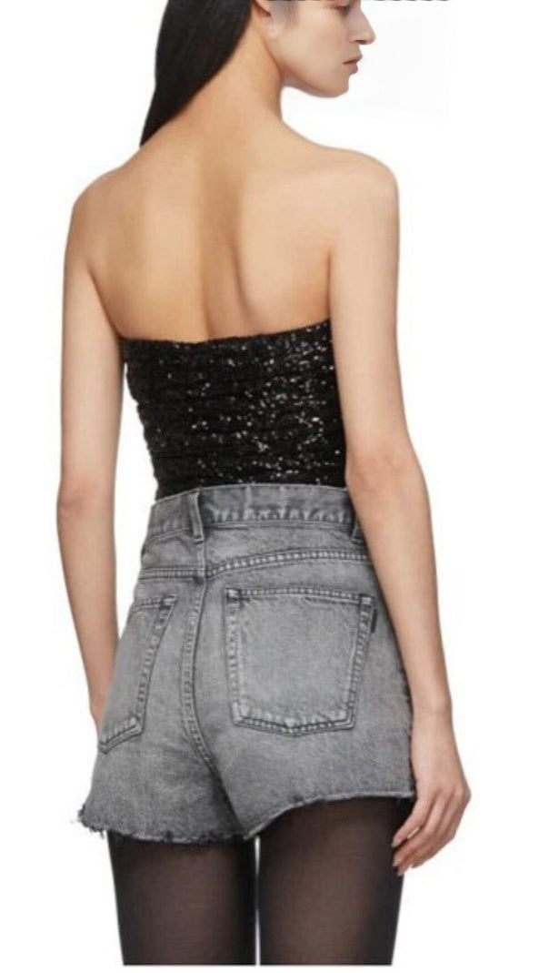 AIIZIE SEQUIN BRA TOP IN BLACK - product image